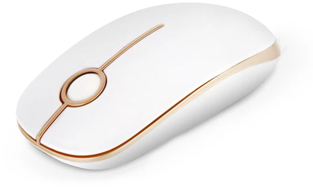 Main image of Wireless Mouse, 2.4G Slim Computer Laptop Mouse, White and Gold | Portable Mouse, Plug & Play USB Nano Receiver, Quiet Silent Optical Mice for Notebook, PC, Laptop, Computer, Windows, Mac