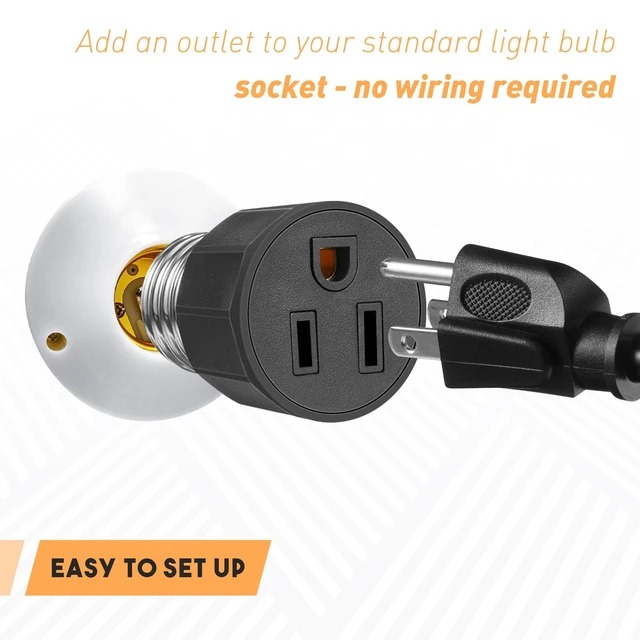 Alt view image 6 of 7 - 2 Pack E26/E27 3 Prong Light Bulb Socket Adapter, Black | Polarized Light Sockets Outlet Converter, Lights Socket to Plug Adapter, Lights Bulb Plug Adapters for Patio, Garage, Porch