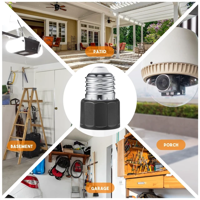 Alt view image 3 of 7 - 2 Pack E26/E27 3 Prong Light Bulb Socket Adapter, Black | Polarized Light Sockets Outlet Converter, Lights Socket to Plug Adapter, Lights Bulb Plug Adapters for Patio, Garage, Porch