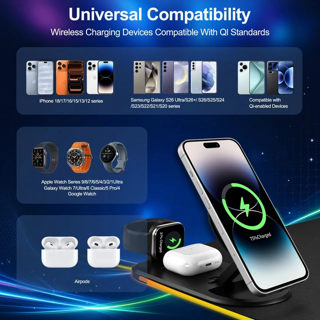 Alt view image 2 of 7 - RGB LED Gaming Mouse Pad with Magnetic Wireless Charging&Foldable Phone Holder,15 Light Modes,15W Fast Charge,Waterproof Keyboard Pad,80*40*0.4CM XXL Ultra-Smooth Desk Mat for MacBook,PC,Laptop
