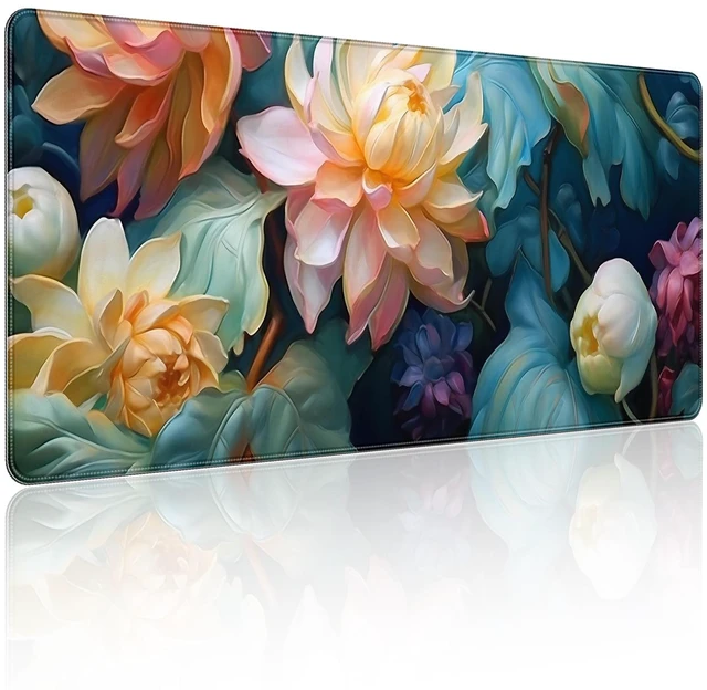 Main image of 35.4 x 15.7 in, XXL Large Mouse Pad for Desk, Extended Keyboard Mouse Mat for Computer Office, Big Mouse pad with Stitched Edges, Gaming Pc-Colorful Flower Oil Painting Style