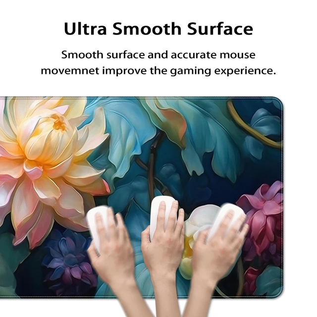Alt view image 3 of 7 - 35.4 x 15.7 in, XXL Large Mouse Pad for Desk, Extended Keyboard Mouse Mat for Computer Office, Big Mouse pad with Stitched Edges, Gaming Pc-Colorful Flower Oil Painting Style