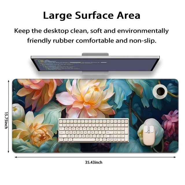 Alt view image 2 of 7 - 35.4 x 15.7 in, XXL Large Mouse Pad for Desk, Extended Keyboard Mouse Mat for Computer Office, Big Mouse pad with Stitched Edges, Gaming Pc-Colorful Flower Oil Painting Style