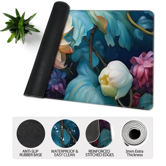 Alt view image 5 of 7 - 35.4 x 15.7 in, XXL Large Mouse Pad for Desk, Extended Keyboard Mouse Mat for Computer Office, Big Mouse pad with Stitched Edges, Gaming Pc-Colorful Flower Oil Painting Style