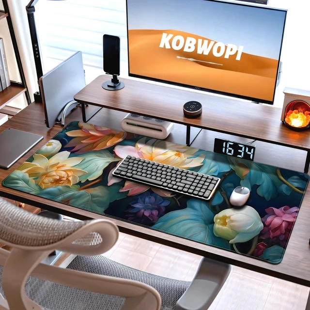 Alt view image 6 of 7 - 35.4 x 15.7 in, XXL Large Mouse Pad for Desk, Extended Keyboard Mouse Mat for Computer Office, Big Mouse pad with Stitched Edges, Gaming Pc-Colorful Flower Oil Painting Style