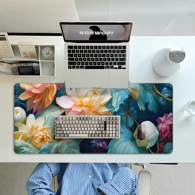 Alt view image 7 of 7 - 35.4 x 15.7 in, XXL Large Mouse Pad for Desk, Extended Keyboard Mouse Mat for Computer Office, Big Mouse pad with Stitched Edges, Gaming Pc-Colorful Flower Oil Painting Style