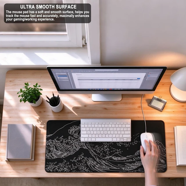 Alt view image 6 of 7 - Large Mouse Pad Gaming,31.5" x 15.7" Extended Computer Keyboard Mousepad | MousePad with Non-Slip Rubber Base, Stitched Edge, Waterproof Fabric XXL Big long Laptop Pad for Gamer, Office, Home, Waves