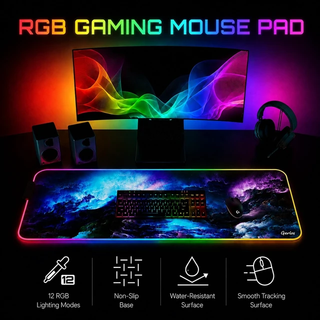 Alt view image 2 of 7 - RGB Gaming Mouse Pad, Large LED Mouse Pad for Gamer, 31.5" x 11.8" | Extended Size Design, Superior Micro-Weave Cloth, Non-Slip Rubber Base, Durable Stitched Edges, Water-Resistant Coating