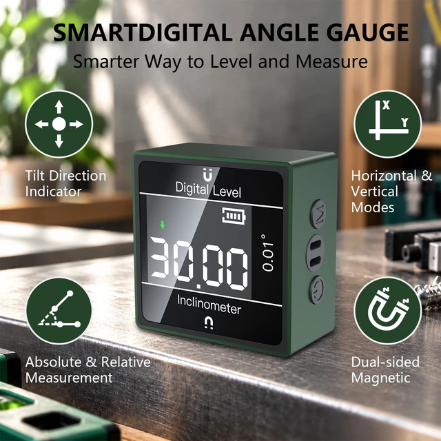 Alt view image 2 of 7 - Digital Angle Finder, Dual-Axis Inclinometer, Magnetic Digital Level Gauge | ±0.2° Accuracy, 0.01° Resolution, Horizontal/Vertical Modes, 4-Way/2-Way Guidance, 3-Stage Power Saving, USB-C
