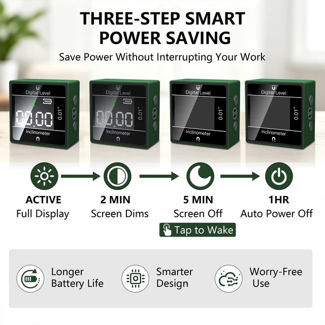 Alt view image 7 of 7 - Digital Angle Finder, Dual-Axis Inclinometer, Magnetic Digital Level Gauge | ±0.2° Accuracy, 0.01° Resolution, Horizontal/Vertical Modes, 4-Way/2-Way Guidance, 3-Stage Power Saving, USB-C
