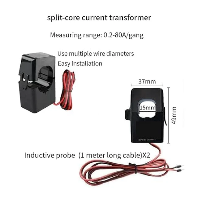 Alt view image 2 of 6 - WiFi Smart Power Meter with 2pcs 80A Current Transformer Clamp,Tuya app 2-Way Bilateral Monitor Real Time KWh Eenrgy Electricity Voltage Statistics.