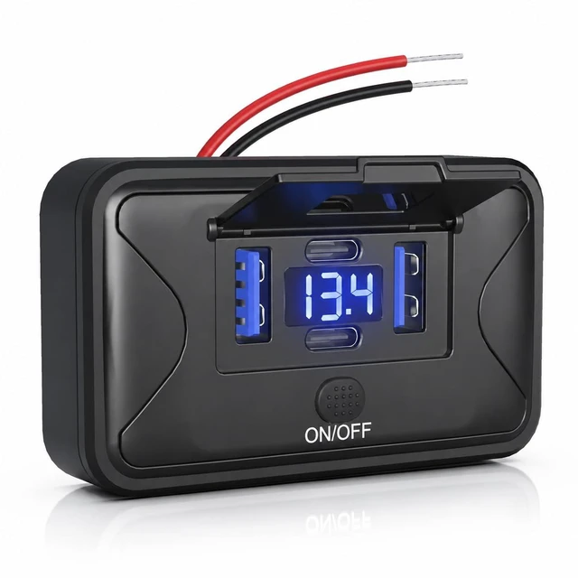 Main image of 108W 4 Ports 12V RV Car USB Outlet Switch Voltmeter Panel Wall Mount | 2*36W PD3.0 Type-C + 2*18W QC3.0, Quick Charge Automotive Waterproof Multi-Port Charger Socket for Camper Van Marine Boat
