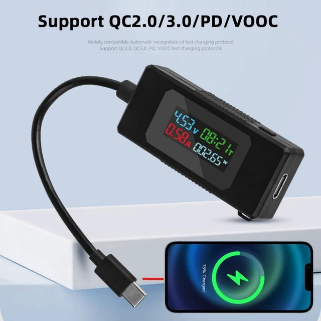 Alt view image 3 of 7 - USB C Power Tester Digital Multimeter 4-30V 0-6.5A Color Screen Digital Display Real-Time Monitoring of Current/Voltage/Power/Work Time
