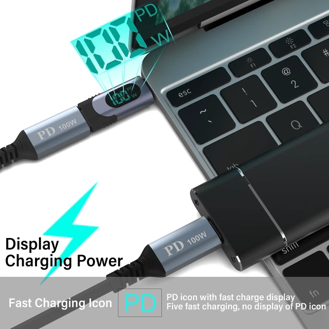 Alt view image 4 of 6 - 100W USB C Female to Male Extension Adapter Type C Power Meter Tester with Digital Display for iPad Pro iPhone 15 Pro Max MacBook Pro Laptop