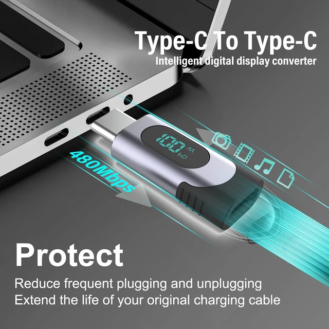 Alt view image 6 of 6 - 100W USB C Female to Male Extension Adapter Type C Power Meter Tester with Digital Display for iPad Pro iPhone 15 Pro Max MacBook Pro Laptop