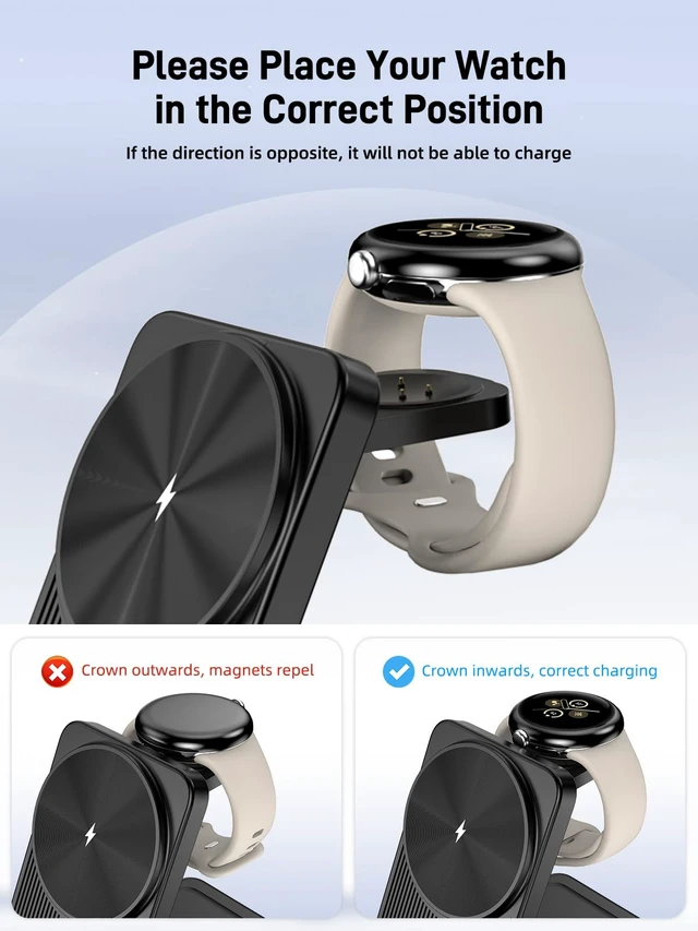 Alt view image 2 of 7 - Magnetic Wireless Charger for Pixel Watch 3/2, Charging Station for Google | Foldable Charger Stand for Google 10 Pro/10/9 Pro Fold/9 Pro/9/8/Pixel Buds Pro 2, (Not for Pixel Watch 4/1, With Adapter)