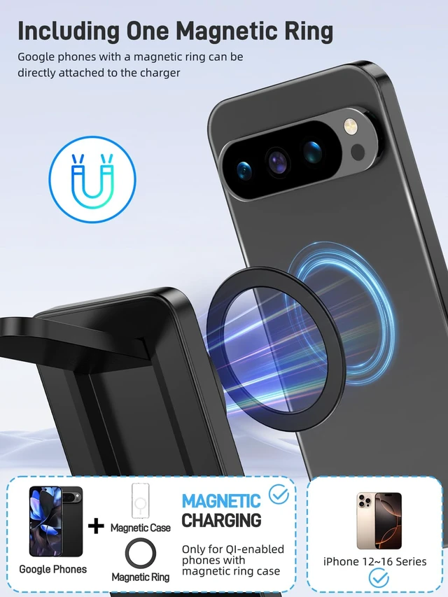 Alt view image 3 of 7 - Magnetic Wireless Charger for Pixel Watch 3/2, Charging Station for Google | Foldable Charger Stand for Google 10 Pro/10/9 Pro Fold/9 Pro/9/8/Pixel Buds Pro 2, (Not for Pixel Watch 4/1, With Adapter)