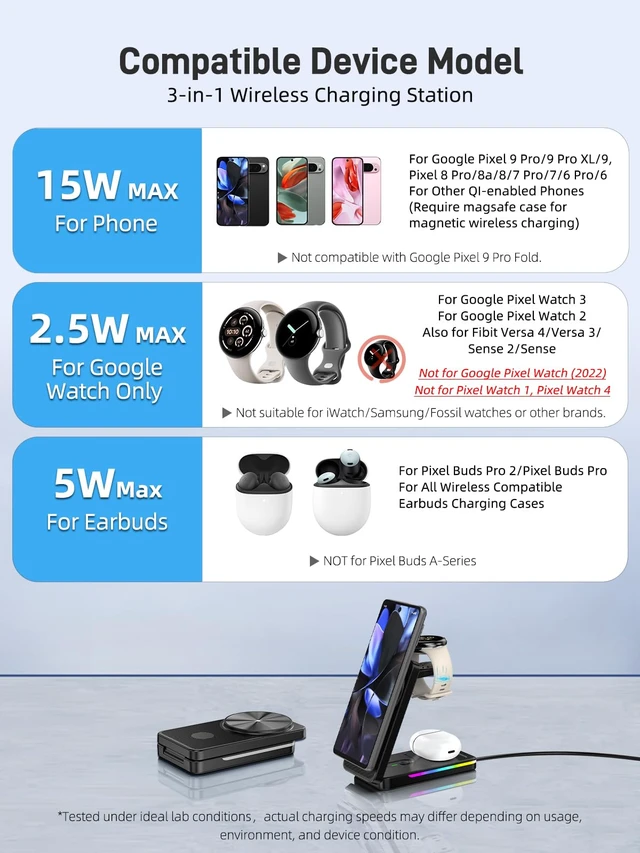 Alt view image 4 of 7 - Magnetic Wireless Charger for Pixel Watch 3/2, Charging Station for Google | Foldable Charger Stand for Google 10 Pro/10/9 Pro Fold/9 Pro/9/8/Pixel Buds Pro 2, (Not for Pixel Watch 4/1, With Adapter)