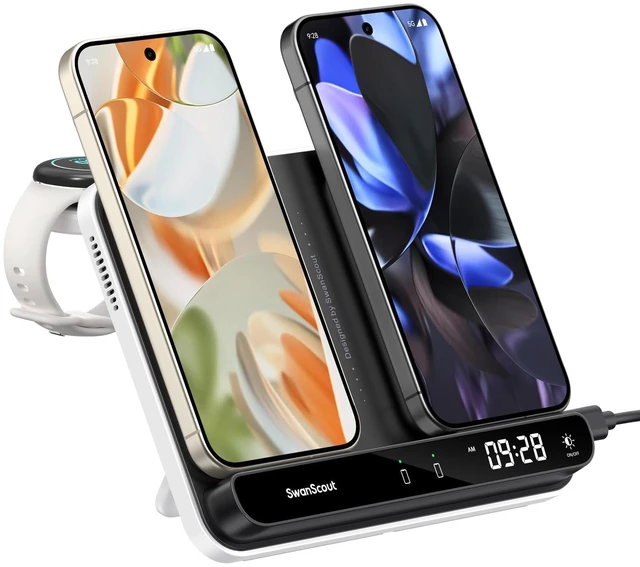 Main image of Dual Phone Charging Station for Google Pixel 11/11 Pro/10, Pixel Watch 3/2 | for Google Pixel 10/9/8/7 Series, for Pixel Watch 3/2/Fitbit Versa 4/3/Sense 2 (Not for Pixel Watch 5/4/1)