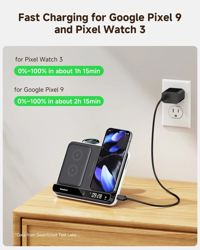 Alt view image 2 of 7 - Dual Phone Charging Station for Google Pixel 11/11 Pro/10, Pixel Watch 3/2 | for Google Pixel 10/9/8/7 Series, for Pixel Watch 3/2/Fitbit Versa 4/3/Sense 2 (Not for Pixel Watch 5/4/1)