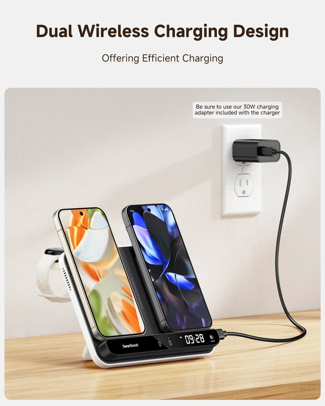 Alt view image 3 of 7 - Dual Phone Charging Station for Google Pixel 11/11 Pro/10, Pixel Watch 3/2 | for Google Pixel 10/9/8/7 Series, for Pixel Watch 3/2/Fitbit Versa 4/3/Sense 2 (Not for Pixel Watch 5/4/1)