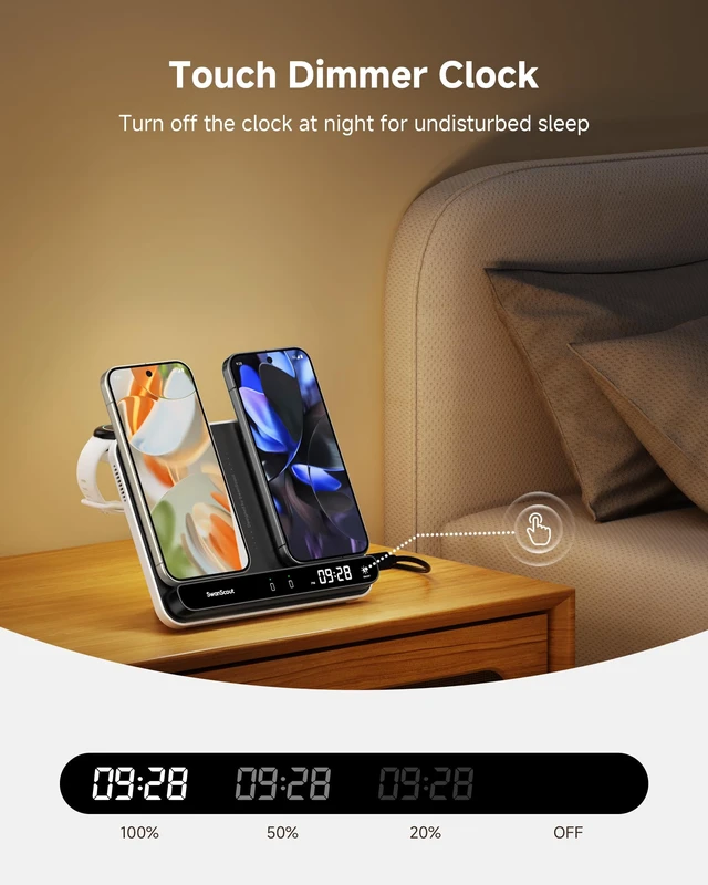 Alt view image 4 of 7 - Dual Phone Charging Station for Google Pixel 11/11 Pro/10, Pixel Watch 3/2 | for Google Pixel 10/9/8/7 Series, for Pixel Watch 3/2/Fitbit Versa 4/3/Sense 2 (Not for Pixel Watch 5/4/1)