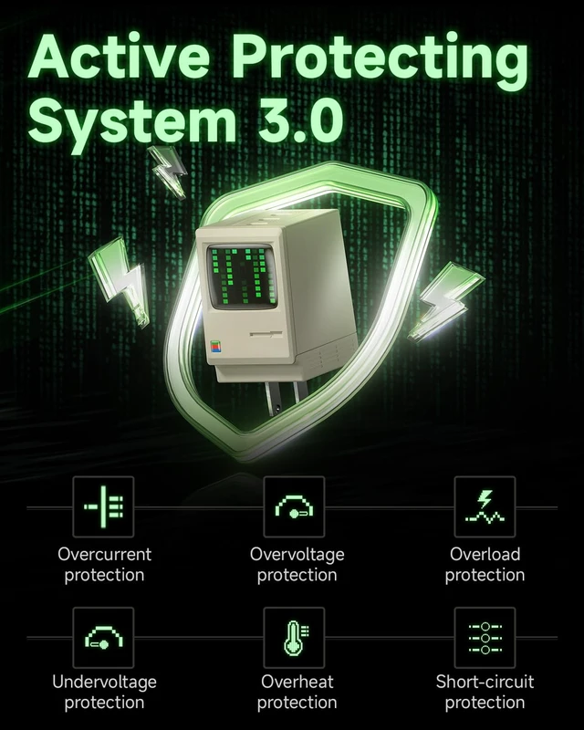 Alt view image 6 of 7 - USB C Charger Retro 67 Power Display Fast GaN Charger | 67W Max Fast Charging, 3 USB C Port, Digital Rain Screen, Foldable Plug, Gifts Idea for iPhone 18 Pro/ 17