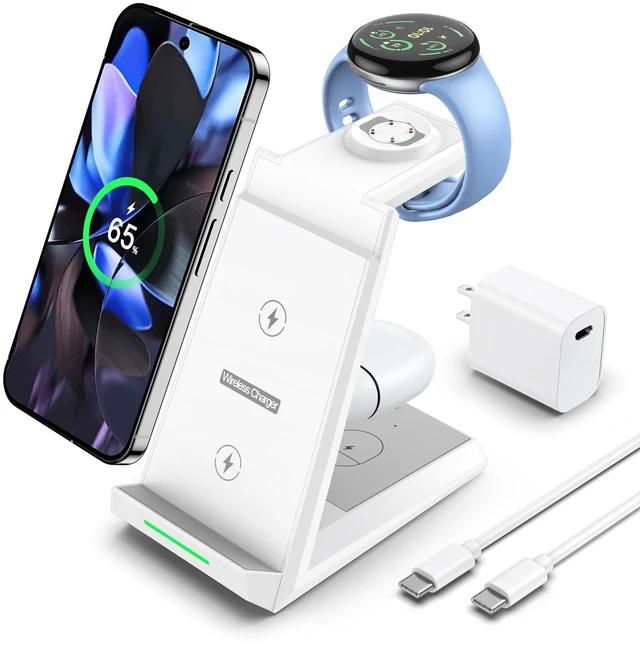 Main image of 3 in 1 Wireless Charging Station Charger Dock for Google Devices | Fast Charger Stand Dock for Pixel 9/9 Pro XL/Fold, Buds Pro 2/Pro, Watch 3/2, Fitbit Versa 4/Sense 2(Not for Pixel Watch 1/4)