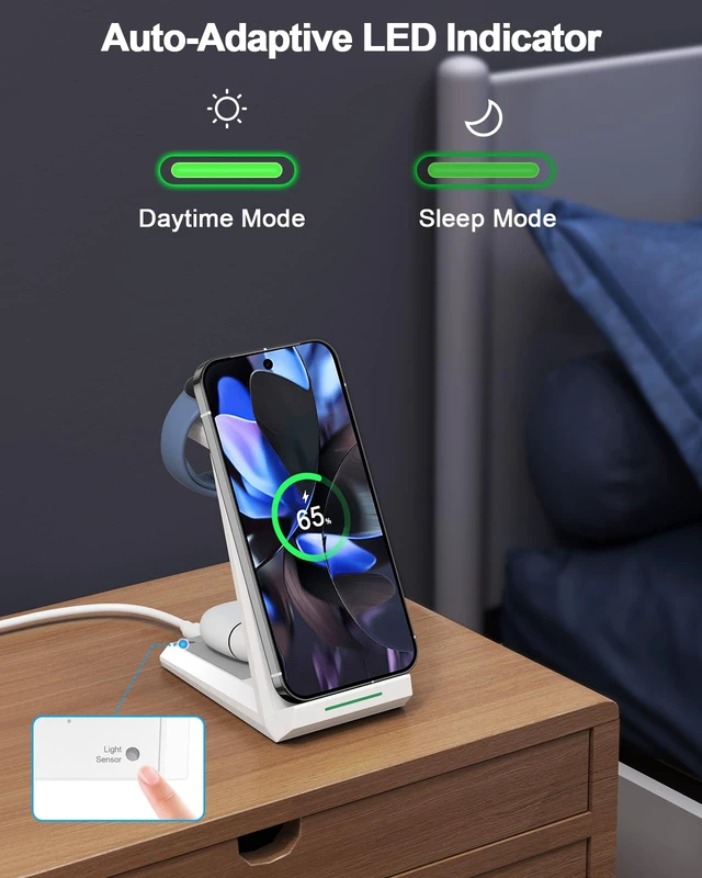 Alt view image 4 of 7 - 3 in 1 Wireless Charging Station Charger Dock for Google Devices | Fast Charger Stand Dock for Pixel 9/9 Pro XL/Fold, Buds Pro 2/Pro, Watch 3/2, Fitbit Versa 4/Sense 2(Not for Pixel Watch 1/4)
