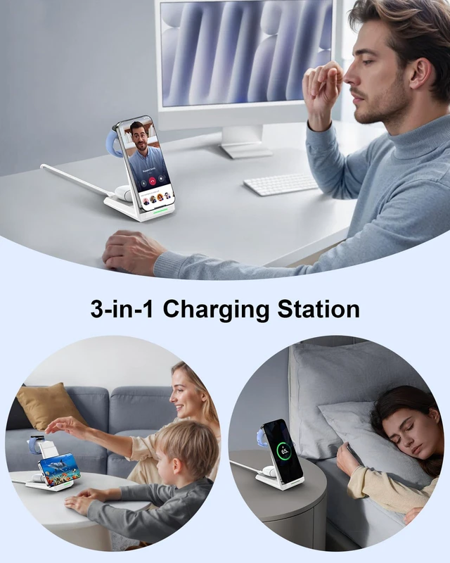 Alt view image 7 of 7 - 3 in 1 Wireless Charging Station Charger Dock for Google Devices | Fast Charger Stand Dock for Pixel 9/9 Pro XL/Fold, Buds Pro 2/Pro, Watch 3/2, Fitbit Versa 4/Sense 2(Not for Pixel Watch 1/4)