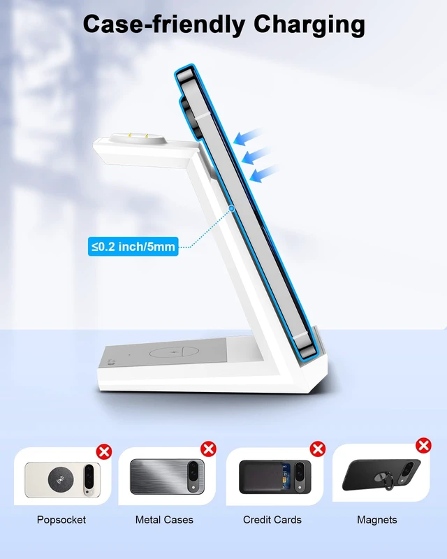 Alt view image 6 of 7 - 3 in 1 Wireless Charging Station Charger Dock for Google Devices | Fast Charger Stand Dock for Pixel 9/9 Pro XL/Fold, Buds Pro 2/Pro, Watch 3/2, Fitbit Versa 4/Sense 2(Not for Pixel Watch 1/4)