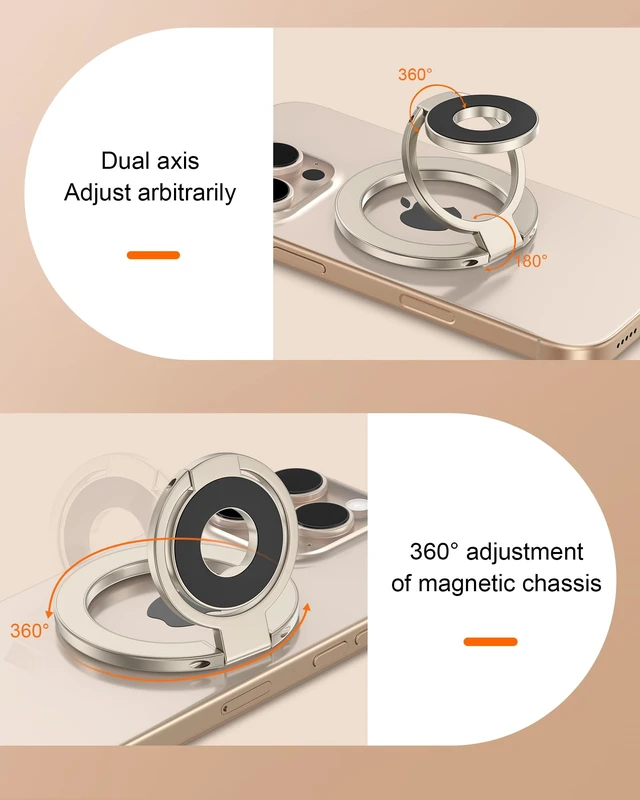 Alt view image 3 of 7 - iPhone 18ProMax Portable Magnetic Phone Ring Holder MagSafe Phone Kickstand | Samsung Dual-Sided Foldable Stand Soporte Magnético para Cellular Compatible with Car Mount,Desk Stand, MagSafe&Cases-Gold