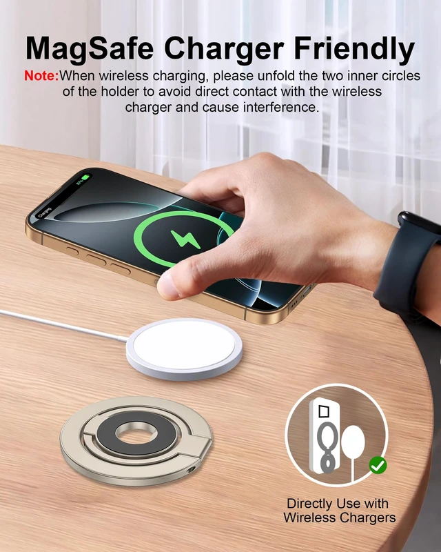 Alt view image 4 of 7 - iPhone 18ProMax Portable Magnetic Phone Ring Holder MagSafe Phone Kickstand | Samsung Dual-Sided Foldable Stand Soporte Magnético para Cellular Compatible with Car Mount,Desk Stand, MagSafe&Cases-Gold