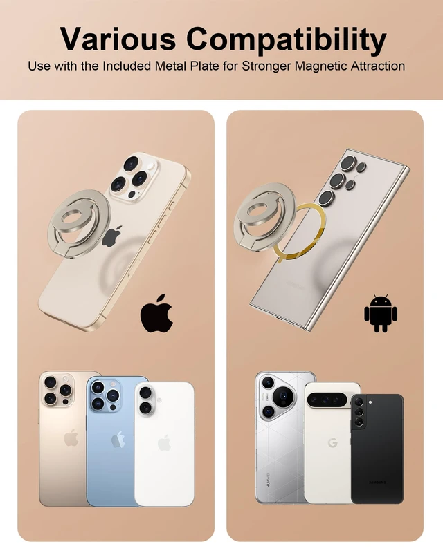 Alt view image 7 of 7 - iPhone 18ProMax Portable Magnetic Phone Ring Holder MagSafe Phone Kickstand | Samsung Dual-Sided Foldable Stand Soporte Magnético para Cellular Compatible with Car Mount,Desk Stand, MagSafe&Cases-Gold