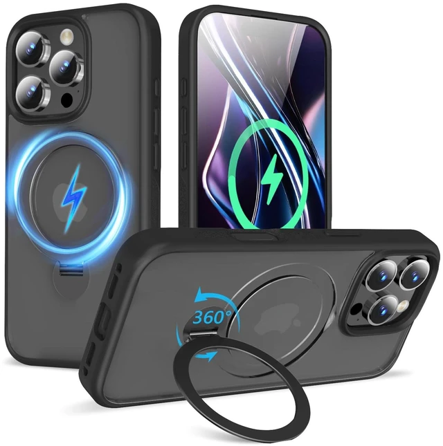 Main image of Upgraded 360° Rotatable Magnetic Ring Stand for iPhone 16 Pro Case 6.3'',Military Drop Protection,Compatible with MagSafe,Translucent Case for iPhone 16 Pro Phone Case,Black