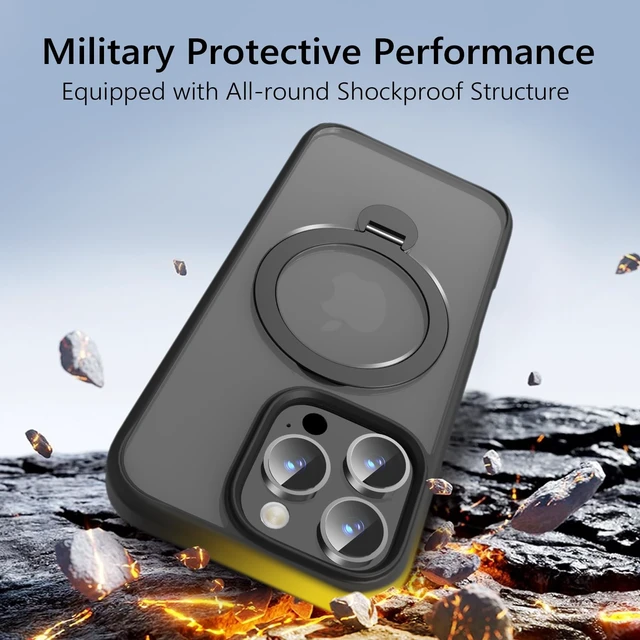 Alt view image 5 of 6 - Upgraded 360° Rotatable Magnetic Ring Stand for iPhone 16 Pro Case 6.3'',Military Drop Protection,Compatible with MagSafe,Translucent Case for iPhone 16 Pro Phone Case,Black