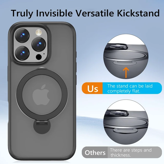 Alt view image 6 of 6 - Upgraded 360° Rotatable Magnetic Ring Stand for iPhone 16 Pro Case 6.3'',Military Drop Protection,Compatible with MagSafe,Translucent Case for iPhone 16 Pro Phone Case,Black