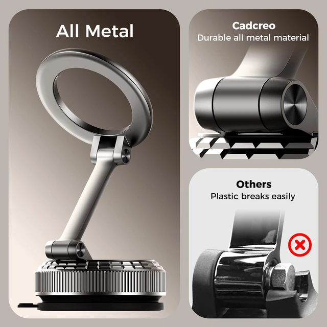 Alt view image 3 of 7 - Cadcreo Metal Magnetic Car Phone Holder for Magsafe Phone, Dark Gray | 360° Adjustable Car Phone Mount, Suction Cup Phone Holders for Your Car for iPhone 17-12 Pro Max Air Plus & Android