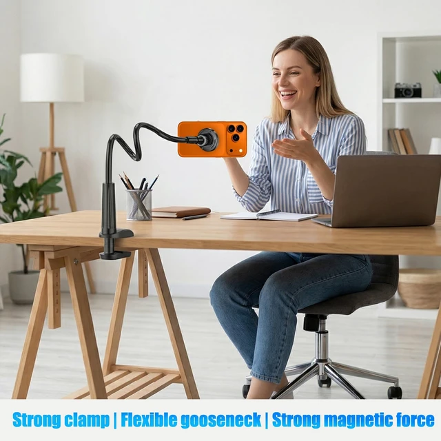 Alt view image 2 of 7 - Magnetic Gooseneck Phone Holder for Bed, for MagSafe Phone Holder Mount Stand Flexible Goosebeck Arm with Clamp Clip Mount for Desk Bedside for iPhone 18 17/16/15/14/13/12 and Others