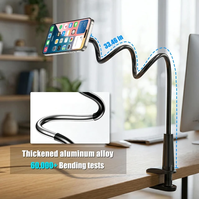 Alt view image 3 of 7 - Magnetic Gooseneck Phone Holder for Bed, for MagSafe Phone Holder Mount Stand Flexible Goosebeck Arm with Clamp Clip Mount for Desk Bedside for iPhone 18 17/16/15/14/13/12 and Others
