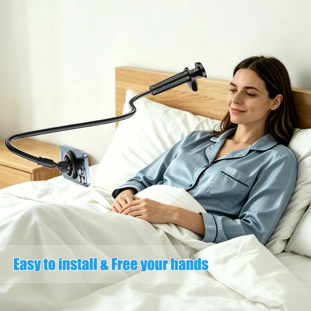 Alt view image 6 of 7 - Magnetic Gooseneck Phone Holder for Bed, for MagSafe Phone Holder Mount Stand Flexible Goosebeck Arm with Clamp Clip Mount for Desk Bedside for iPhone 18 17/16/15/14/13/12 and Others
