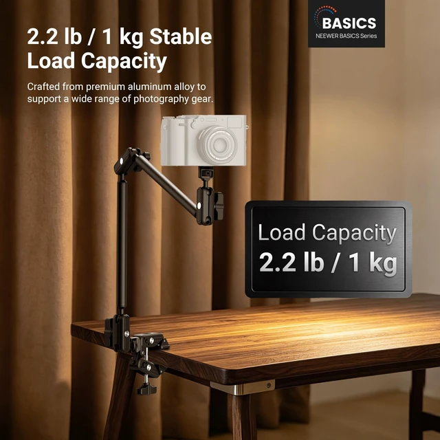 Alt view image 2 of 7 - Basics Magic Arm with Desk Clamp for Phone Webcam Camera Mic, UA062 | 26.4", Desk Stand Magnetic Overhead Phone Mount Holder Compatible with MagSafe iPhone 18 Pro/Pro Max Action Camera Webcam Mic