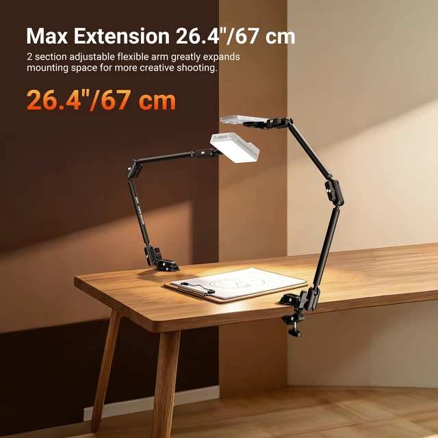 Alt view image 3 of 7 - Basics Magic Arm with Desk Clamp for Phone Webcam Camera Mic, UA062 | 26.4", Desk Stand Magnetic Overhead Phone Mount Holder Compatible with MagSafe iPhone 18 Pro/Pro Max Action Camera Webcam Mic