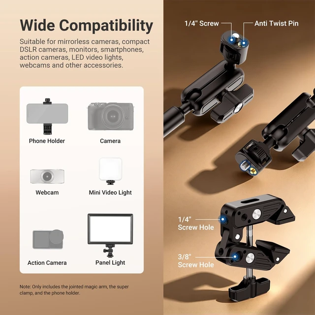 Alt view image 6 of 7 - Basics Magic Arm with Desk Clamp for Phone Webcam Camera Mic, UA062 | 26.4", Desk Stand Magnetic Overhead Phone Mount Holder Compatible with MagSafe iPhone 18 Pro/Pro Max Action Camera Webcam Mic