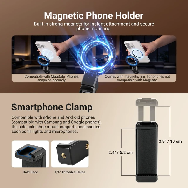 Alt view image 7 of 7 - Basics Magic Arm with Desk Clamp for Phone Webcam Camera Mic, UA062 | 26.4", Desk Stand Magnetic Overhead Phone Mount Holder Compatible with MagSafe iPhone 18 Pro/Pro Max Action Camera Webcam Mic