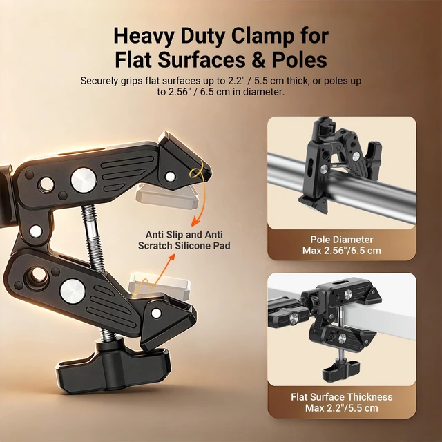 Alt view image 5 of 7 - Basics Magic Arm with Desk Clamp for Phone Webcam Camera Mic, UA062 | 26.4", Desk Stand Magnetic Overhead Phone Mount Holder Compatible with MagSafe iPhone 18 Pro/Pro Max Action Camera Webcam Mic