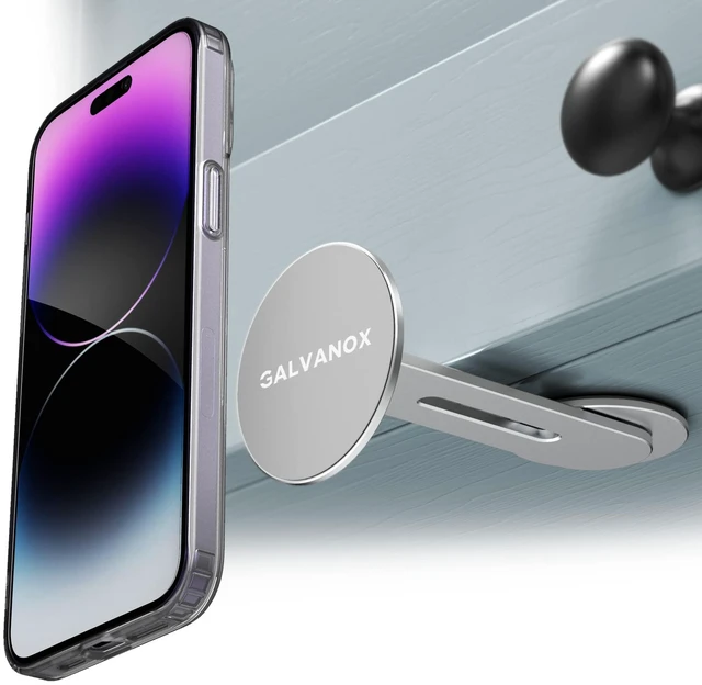 Main image of Magnetic Phone Holder, Fold-Away Swivel Stand Compatible with MagSafe for iPhone 12,13,14,15, 16 Pro Max | Bedroom Nightstand, Desk, Kitchen and More (Low Profile Sidemount/Under-Mount)