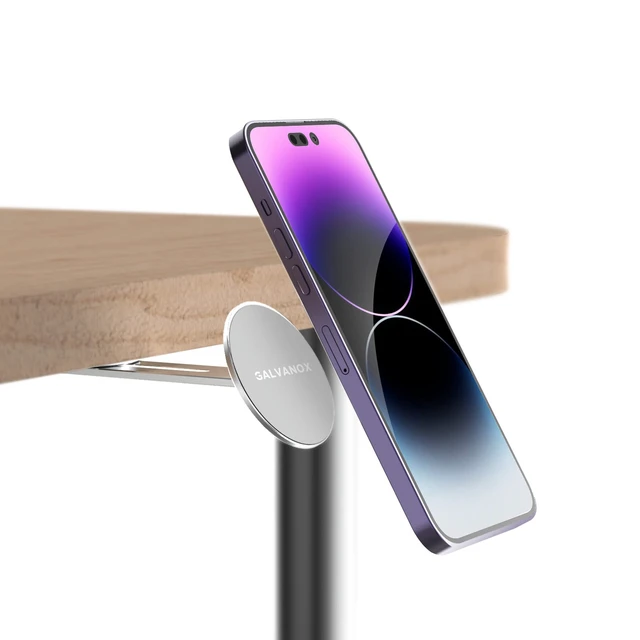 Alt view image 6 of 7 - Magnetic Phone Holder, Fold-Away Swivel Stand Compatible with MagSafe for iPhone 12,13,14,15, 16 Pro Max | Bedroom Nightstand, Desk, Kitchen and More (Low Profile Sidemount/Under-Mount)
