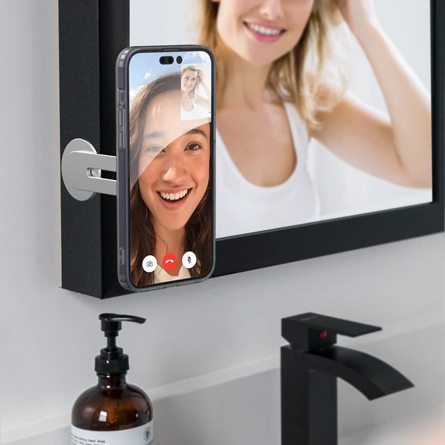 Alt view image 4 of 7 - Magnetic Phone Holder, Fold-Away Swivel Stand Compatible with MagSafe for iPhone 12,13,14,15, 16 Pro Max | Bedroom Nightstand, Desk, Kitchen and More (Low Profile Sidemount/Under-Mount)