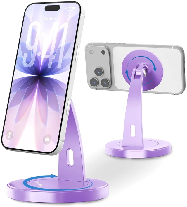 Main image of Magnetic Phone Stand for Desk, 360° Rotating Phone Holder,Purple | 180° Adjustable MagSafe Phone Stand, Stable Aluminum Office Desk Stand, Fits iPhone 17 16 15 14 13 Pro Max & MagSafe Cases